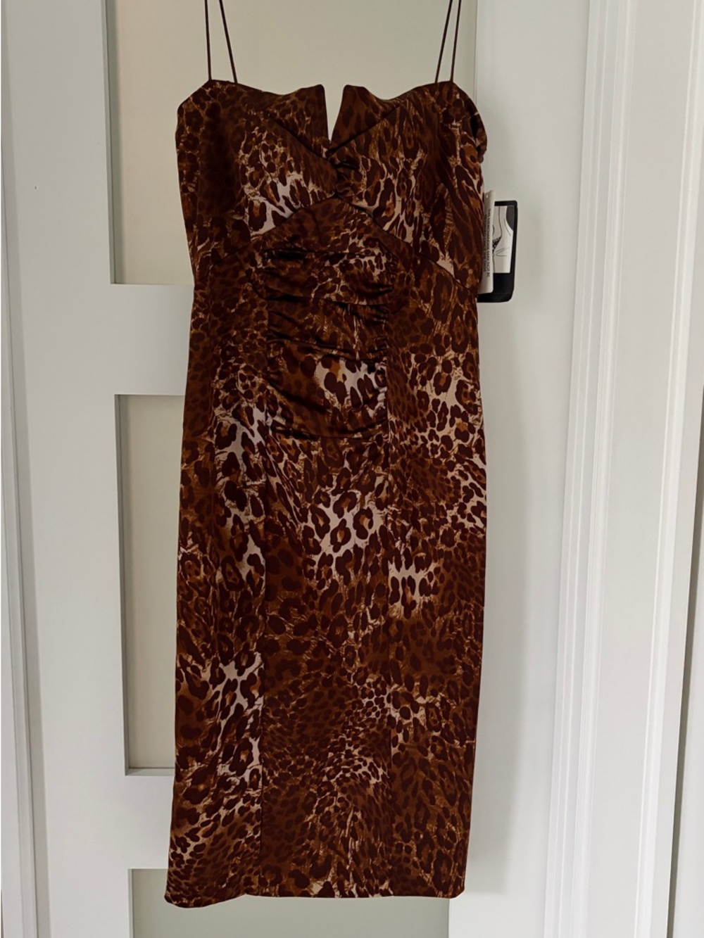 Nicole Miller Animal-Print Brown Mini Slip Dress with Spaghetti Straps